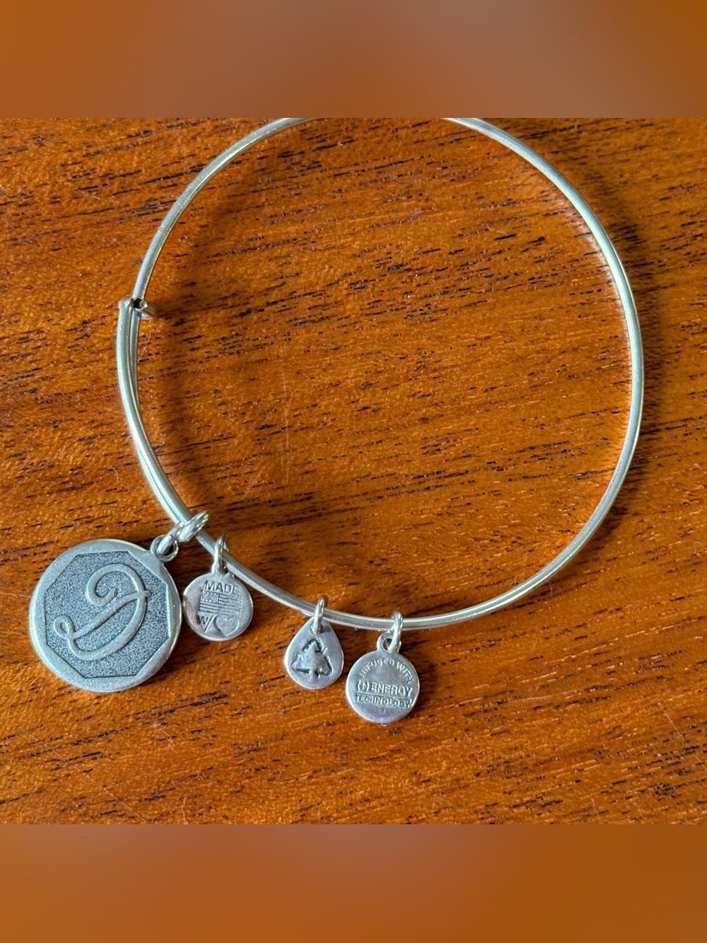 Alex and Ani Initial Charm Bangle in Rafaelian Silver Script letter "D" Charm